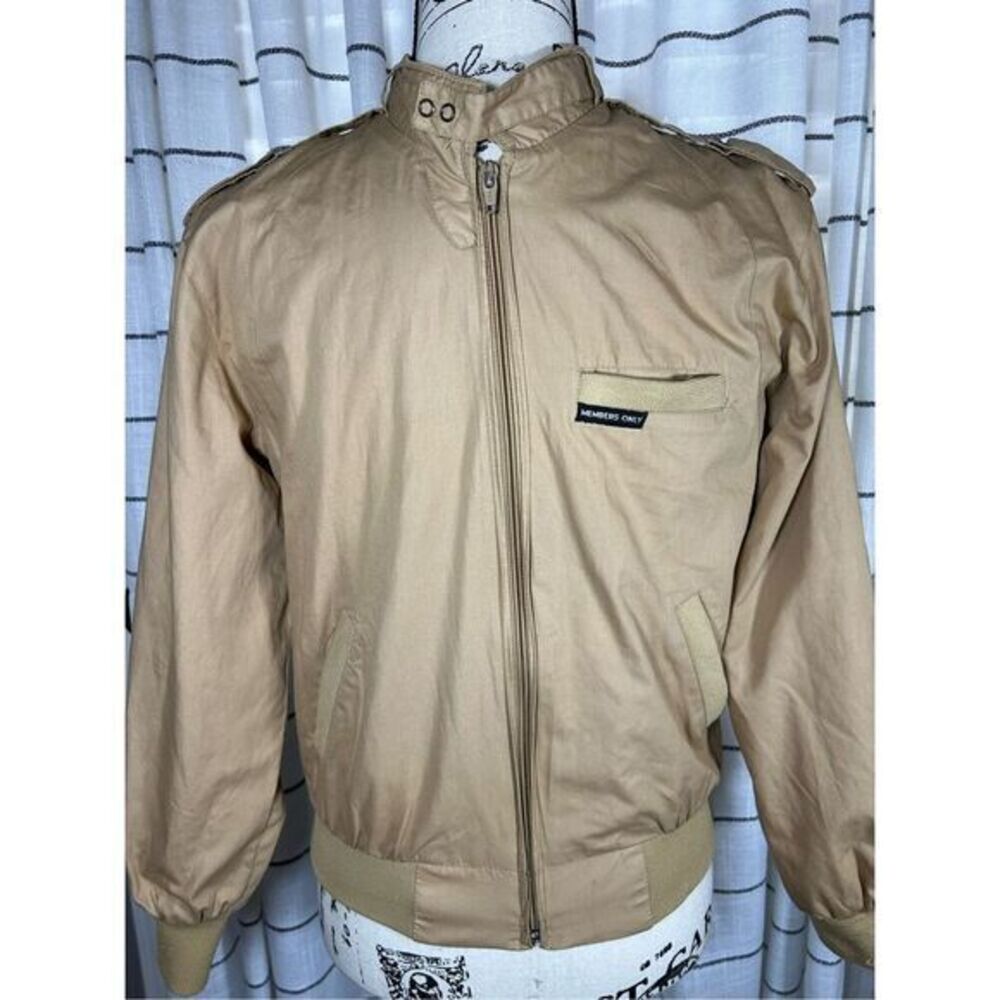 Vintage Members Only Bomber Jacket Beige Tan Long Sleeve Full Zip Youth Size 16